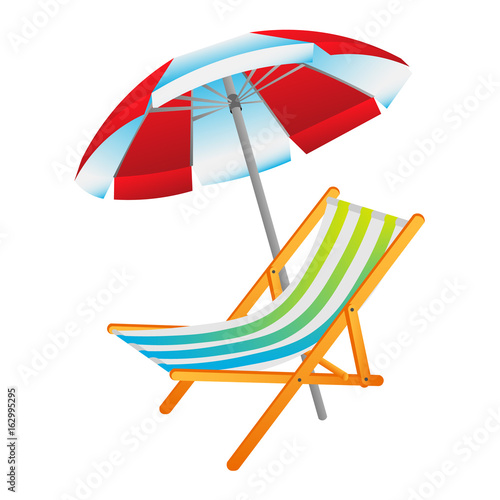 Opened sun umbrella and deckchair