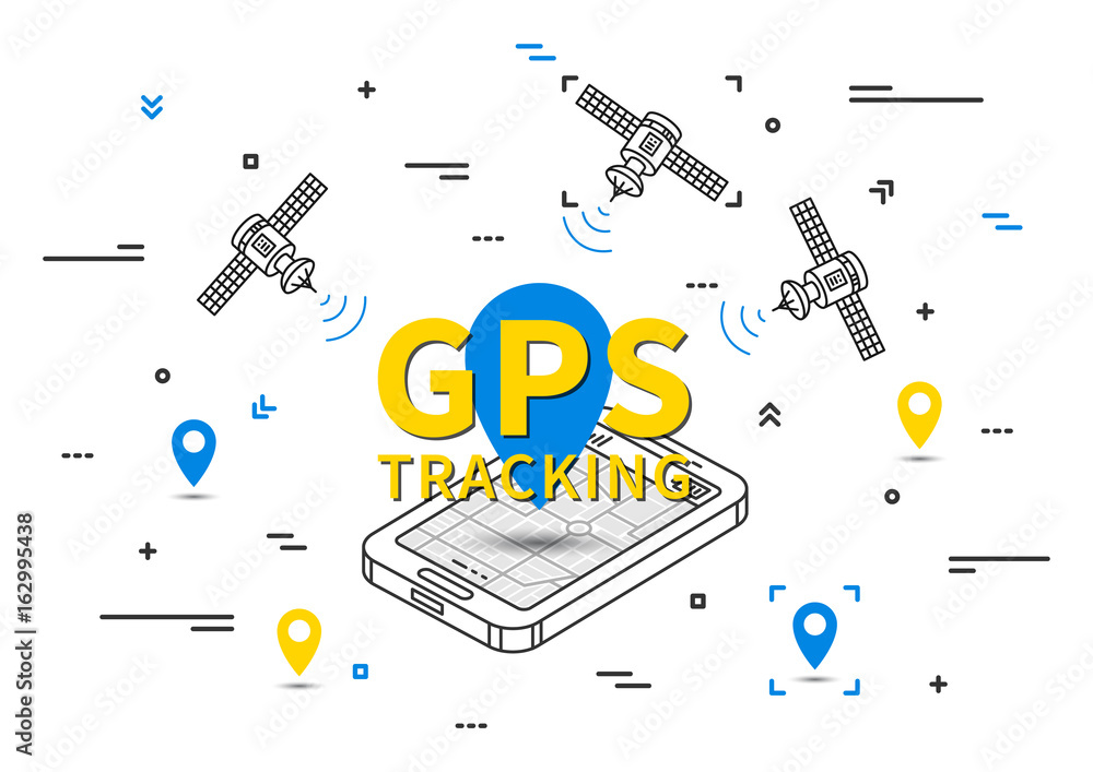 GPS tracking vector illustration. Tracking system with satellite graphic  design. GPS navigation wireless technology line art concept. Stock Vector |  Adobe Stock