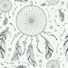 Wandcirkels Dromenvanger patronen Indiaanse dromenvanger boho illustratie  © Nychytalyuk