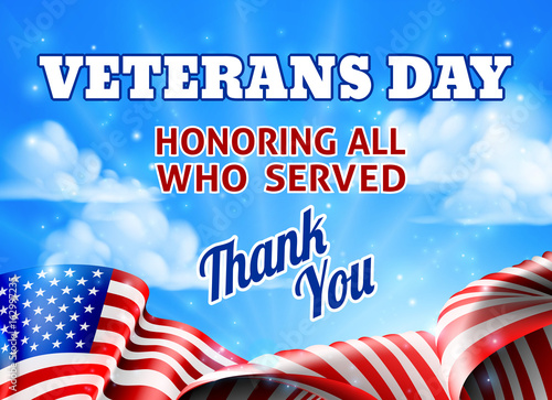 Veterans Day American Flag Sky Background