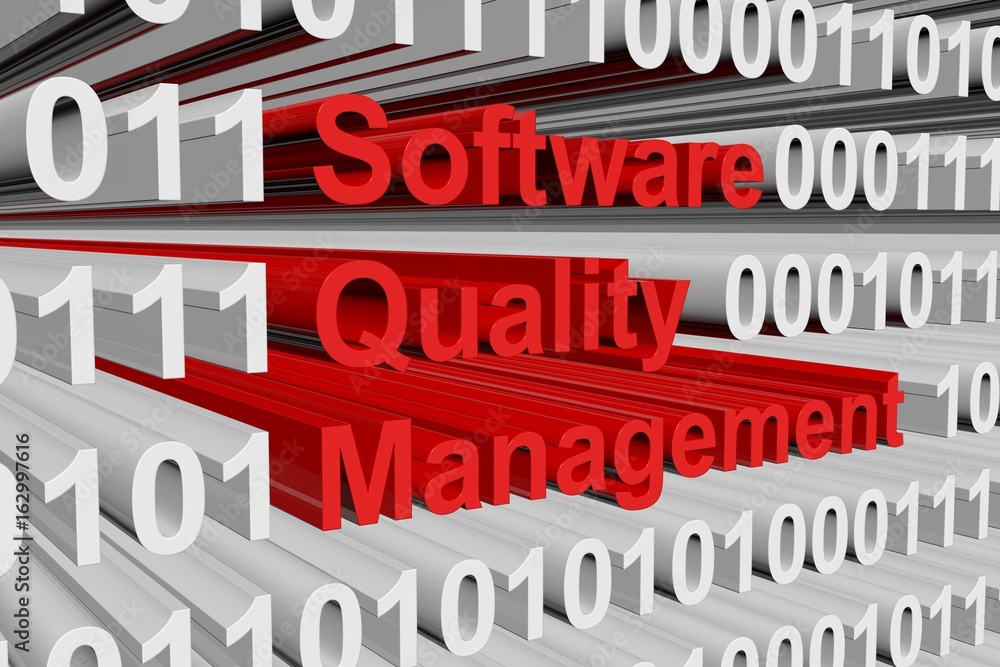 Software quality management in the form of binary code, 3D illustration