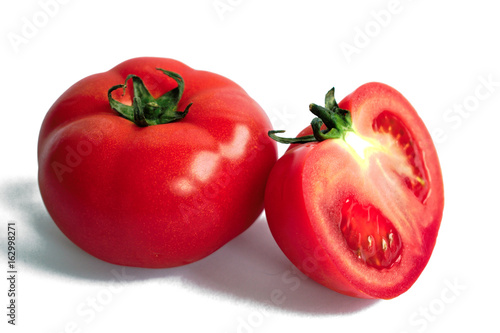 Closeup of tomatoes on a white background