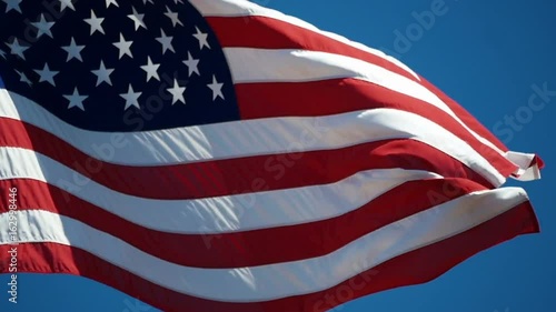 High quality video of United States flag waving in wind in slow motion 90fps photo