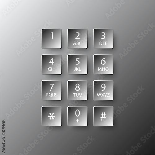Simple black 3d number dial square button paper for vector design illustration concept