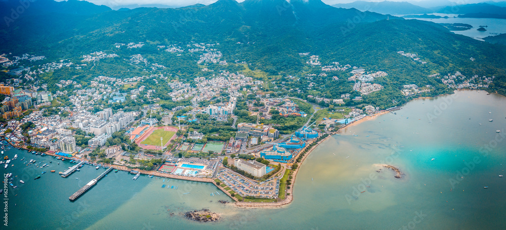 Obraz premium Panoramic aerial view of Sai Kung, Hong Kong. photos taken by DJI Mavic Pro
