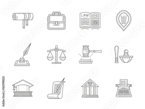 Jurisprudence flat line vector icons set