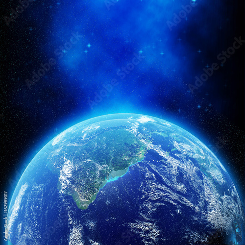 Fototapeta Naklejka Na Ścianę i Meble -  View of planet earth from space with light effect in 3D rendering. Elements of this image furnished by NASA