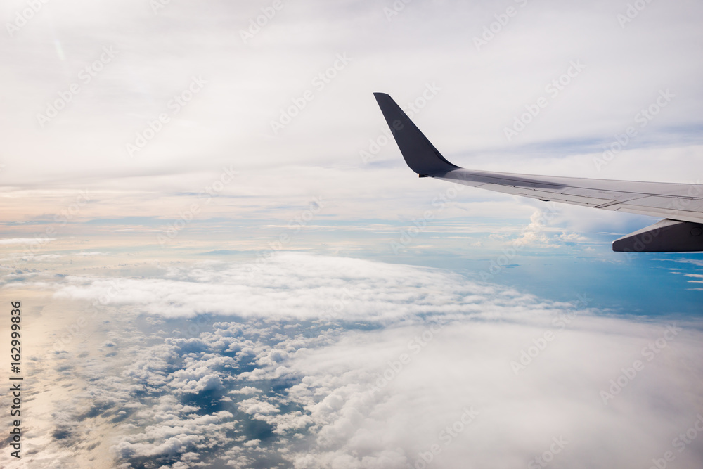 airplane wing with beautiful sky airplane wing with beautiful sky