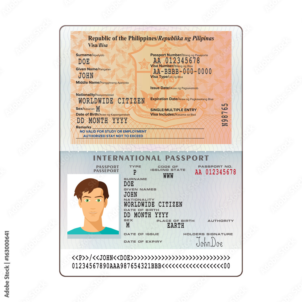 Open Philippines international passport visa sticker template in flat  style. Vector EPS10. Stock Vector | Adobe Stock