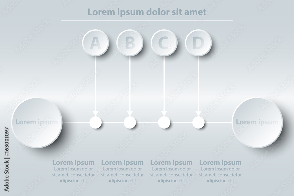 Four topics of simple white 3d paper balloon circle with time line for website presentation cover poster vector design infographic illustration concept