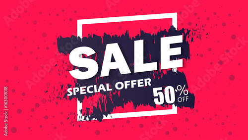 Super Sale and special offer. 50% off. Vector illustration. Coloured banner