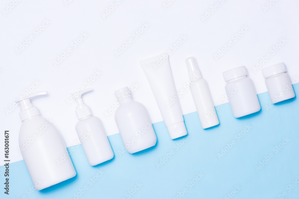Cosmetics packaging spa and beauty set mock-up on color background Cosmetics packaging spa and beauty set mock-up on color background