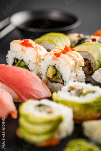 Close up of sushi rolls