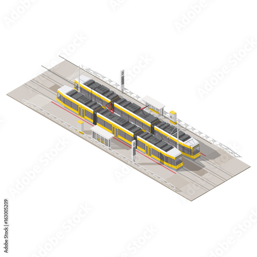 Tram stop isometric icon set