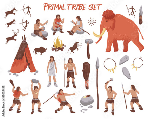 Primal Tribe People Icons Set