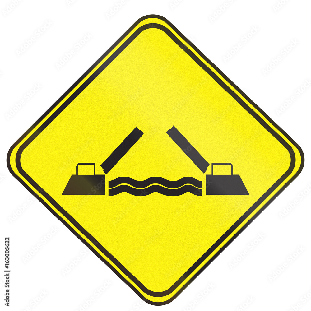 Fototapeta premium Opening bridge warning sign used in Uruguay