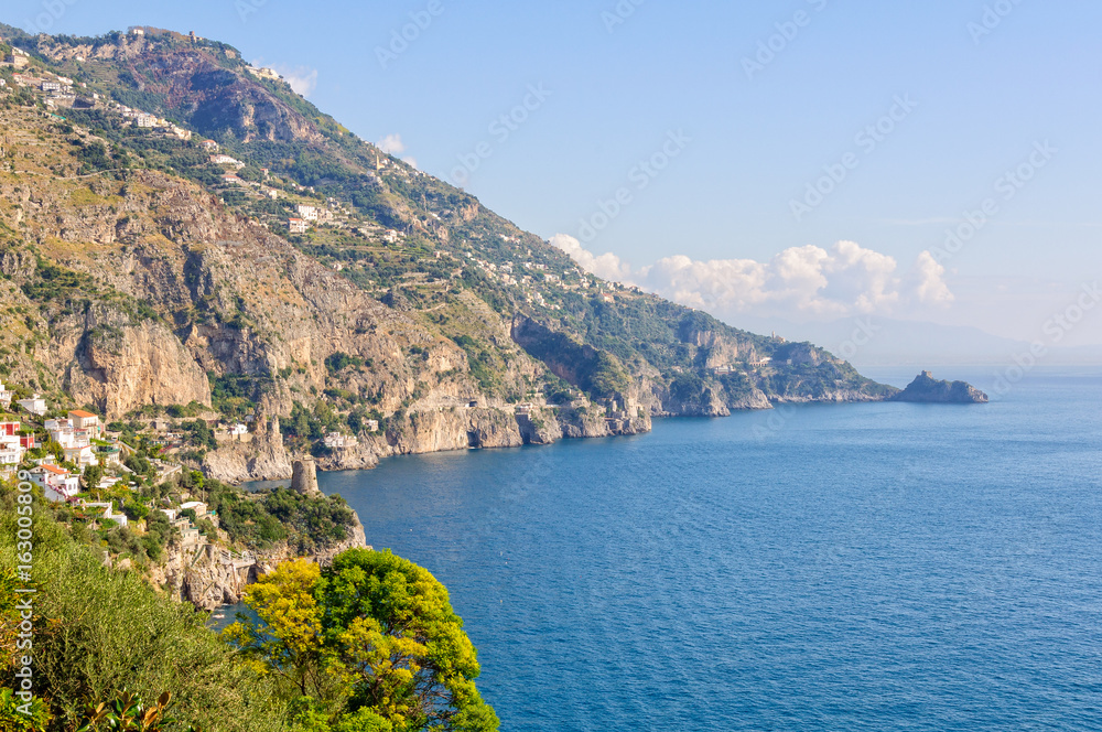 The beautiful bay of Praiano is between Positano and Amalfi - Amalfi Coast, Campania, Italy