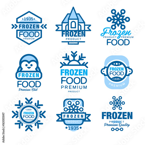 Frozen food premium product set of logo templates hand drawn vector Illustrations