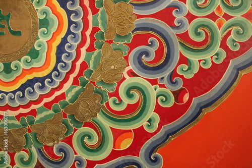 Colorful Tibetan Buddhist Monastic Paintings and Decor in Qinghai Province China Asia photo