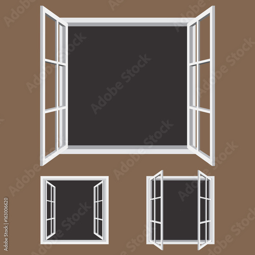 Open window frame icon. Add your own image or text. Vector illustration of an open window.