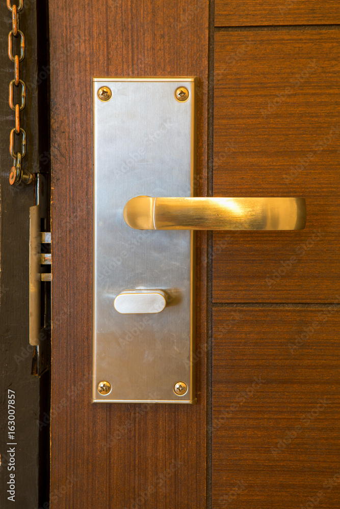 Obraz premium Modern gold door handle with security system lock