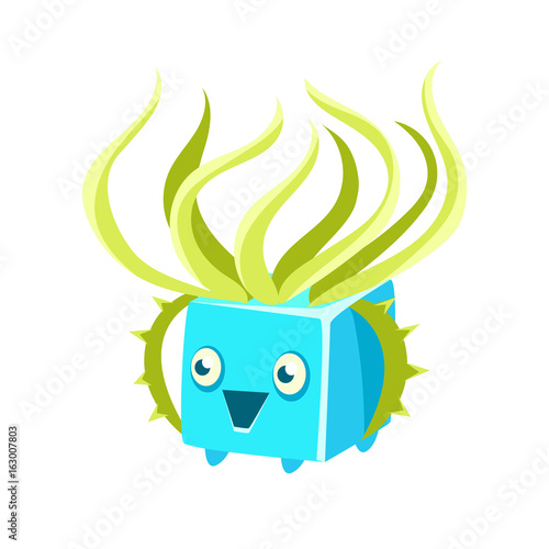 Cute fantastic turquoise plant character square shape, nature element cartoon vector Illustration