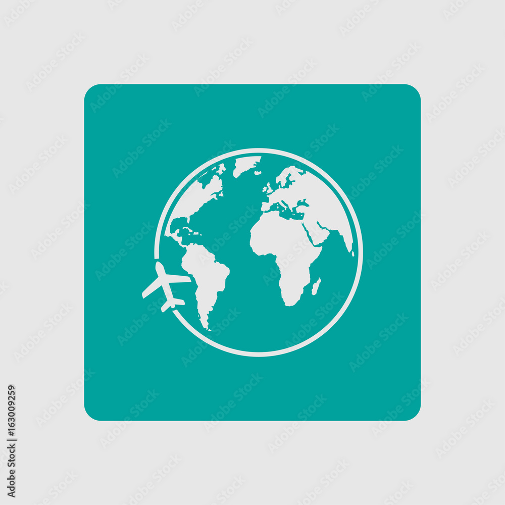 Airplane icon travel. Trip round the world. Flat design style. Airplane icon travel. Trip round the world. Flat design style.