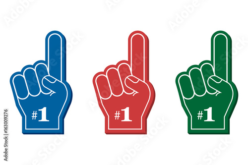 Number 1 fan. Colorful foam fingers, vector illustration