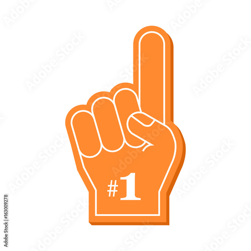 Number 1 fan. Orange foam finger, vector illustration