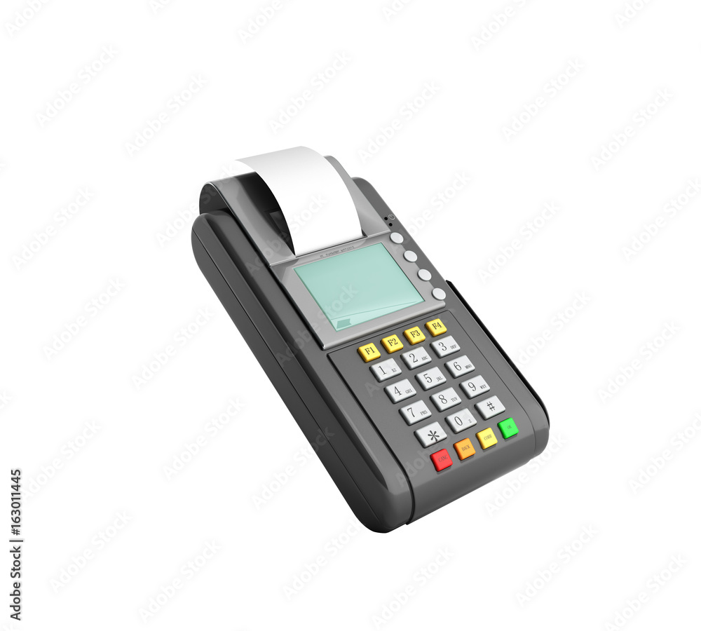Credit Card trminal Machine 3D rendering on white no shadow Credit Card trminal Machine 3D rendering on white no shadow
