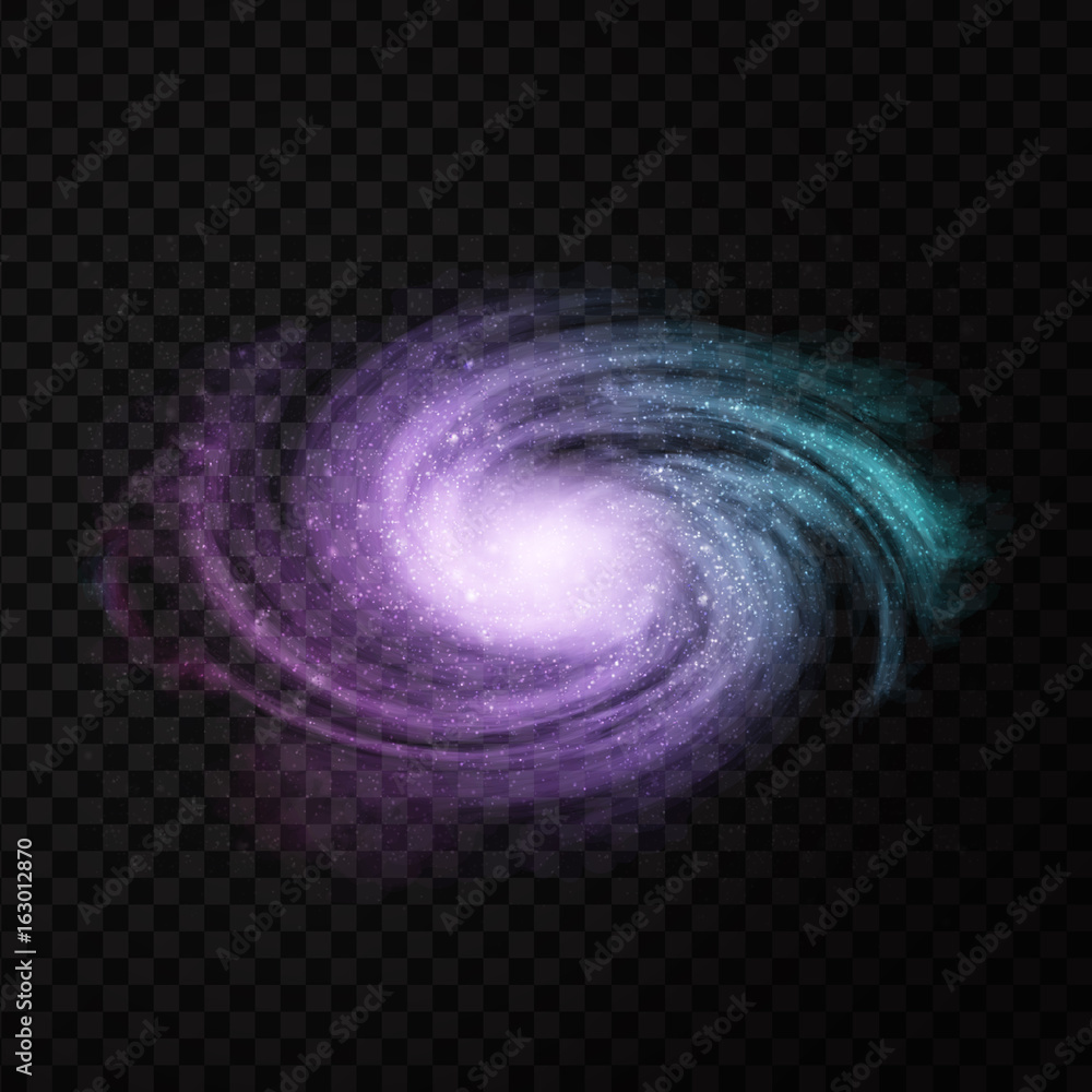 Naklejka premium Vector realistic isolated cosmic galaxy on the transparent background for decoration and covering. Concept of space, nebula and cosmos.