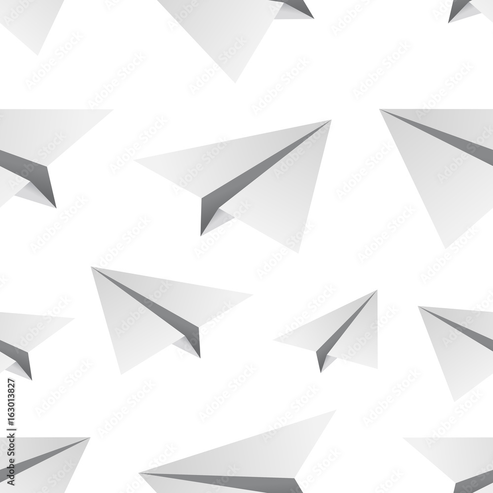 Vector isolated cartoon seamless pattern with paper airplane for gift wrapping paper, covering and branding on the white background. - obrazy, fototapety, plakaty 