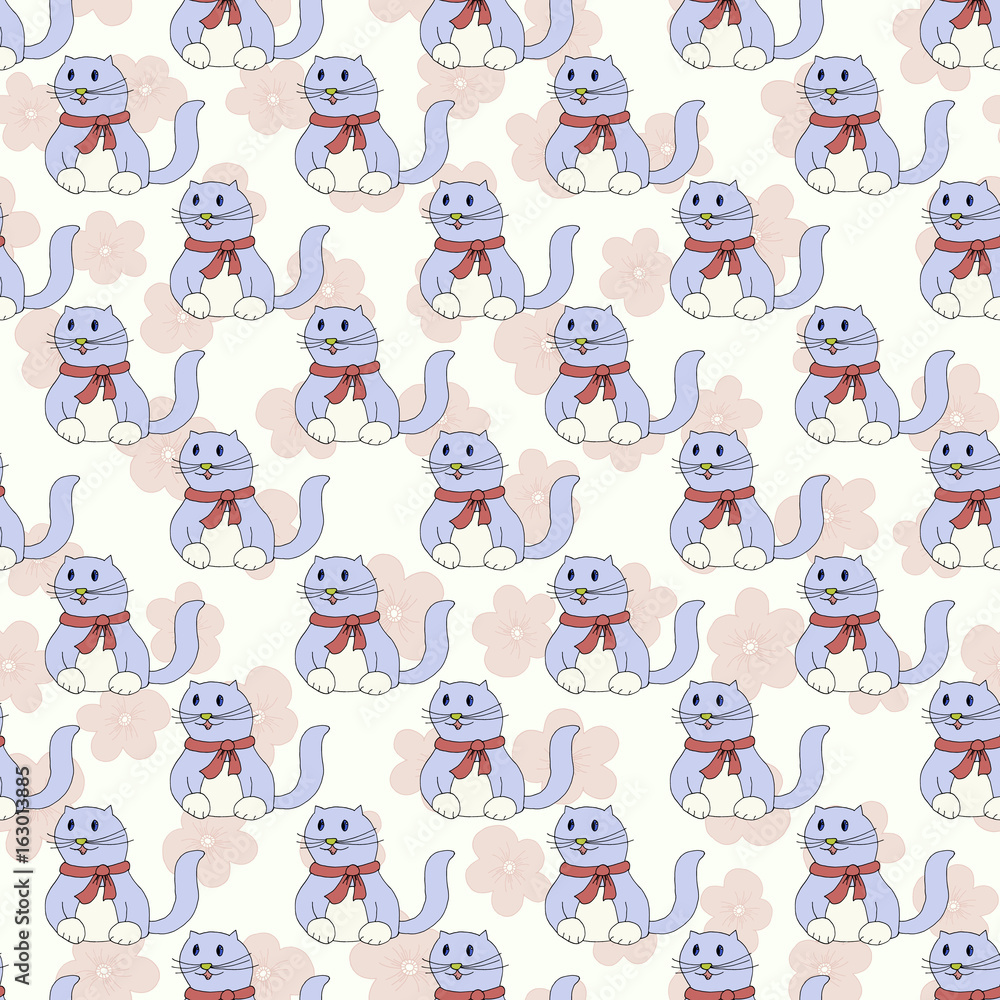 Cartoon cat hand drawn pattern