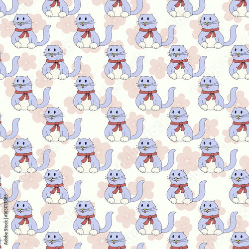 Fototapeta Naklejka Na Ścianę i Meble -  Cartoon cat hand drawn pattern