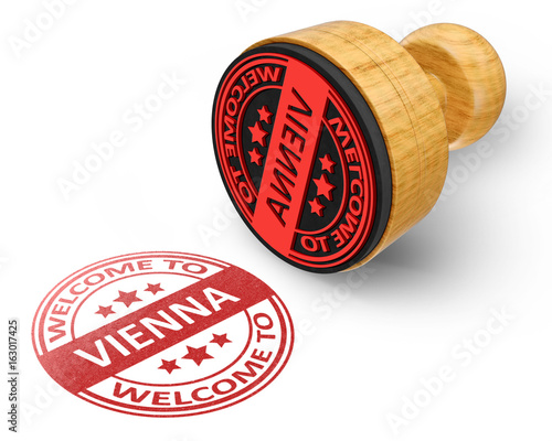 Photography welcome to Vienna red grunge round stamp isolated