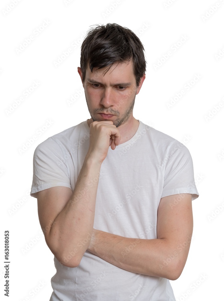 Young man is thinking. Isolated on white background. Young man is thinking. Isolated on white background.
