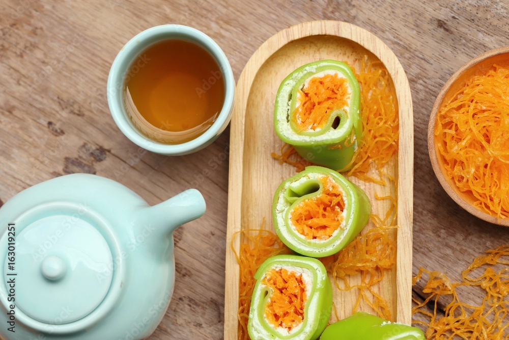 roll crepe with thai dessert roll crepe with thai dessert