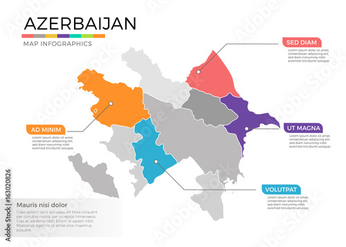 Azerbaijan map infographics vector template with regions and pointer marks
