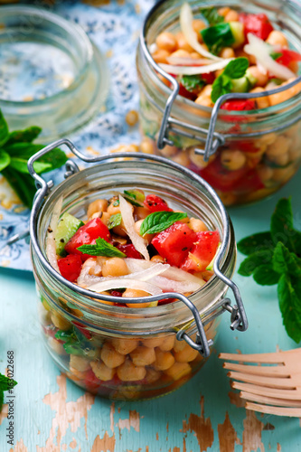 chickpea lunch salad in a jar..style rustic.