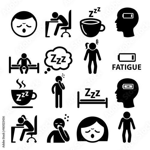 Fatigue icons, tired, sleepy man and woman vector design