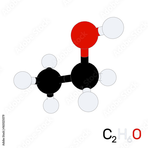 Ethanol model molecule. Vector illustration. Flat style.