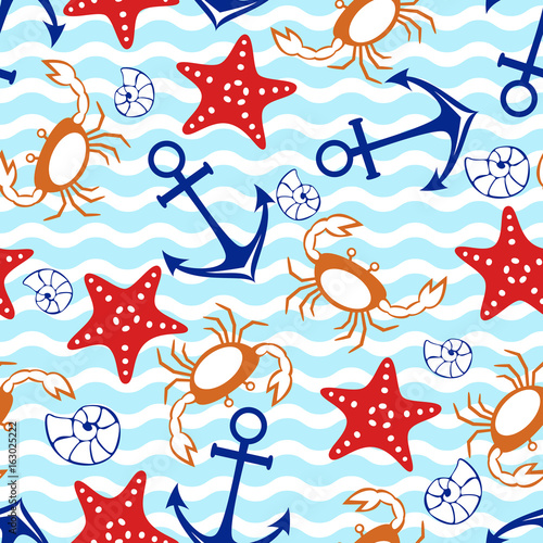 Marine vector seamless pattern. Design illustration sea background.