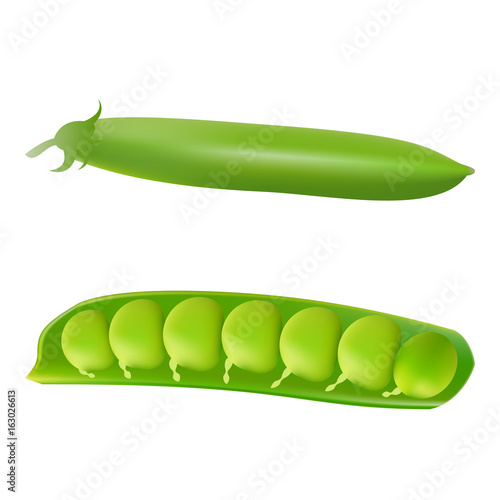 Set Of Shelled Fresh Green Peas Isolated On A White Background.