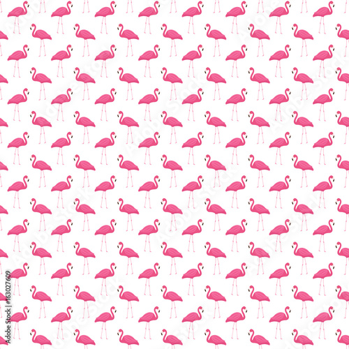 Pink flamingo seamless pattern. Summer tropical endless background, repeating texture. Vector illustration