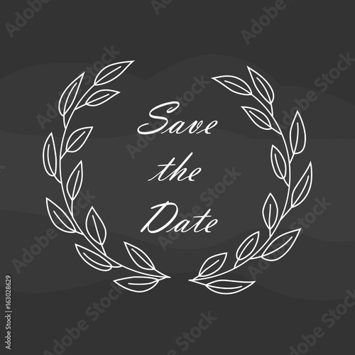 Floral rustic frame, simple save the date floral wreaths on dark background