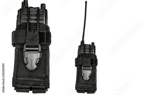 Carrying weapons case: military tactical cartridge belt for pouch made from high-tech fabric with quick connection system, close up, isolated photo