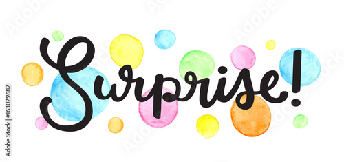 SURPRISE! Hand Lettering Icon with Watercolour Dots