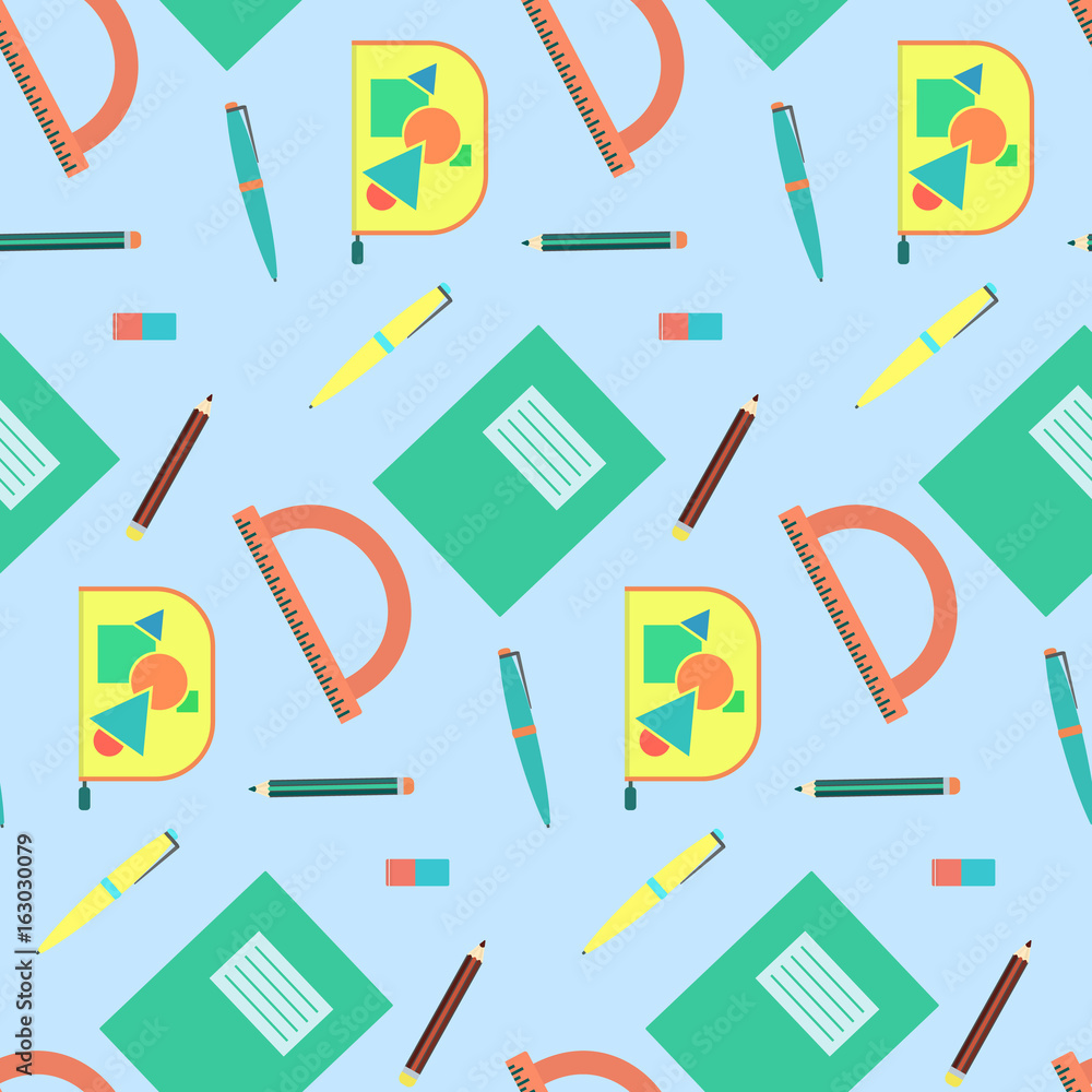 Children's cute colourful art supplies pattern. School artists stationery  background. Painting accessories, paints, brush. Back to school. For  wallpapers, textile, fabric, web banner, wrapping paper. 9292002 Vector Art  at Vecteezy
