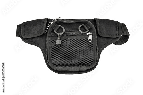 Carrying weapons case: military tactical cartridge pouch made from high-tech fabric with quick connection system, close up, isolated
