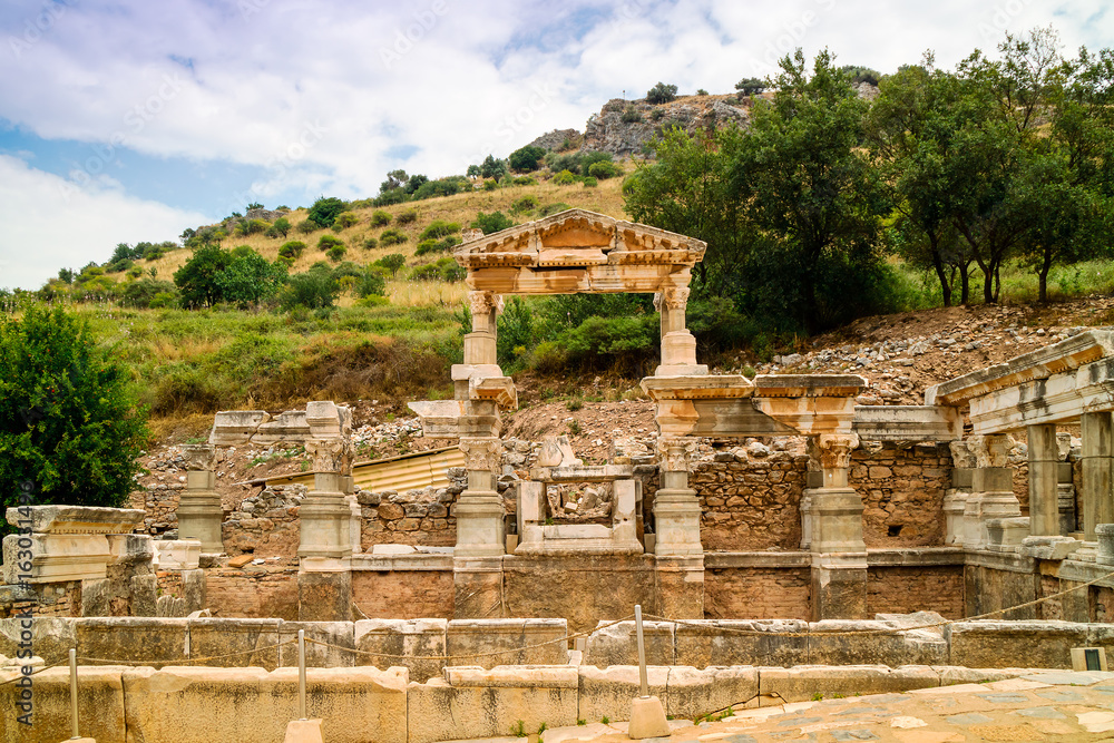 Fountain of Trajan at the historic archaeological site of Ephesus in Turkey. Fountain of Trajan at the historic archaeological site of Ephesus in Turkey.
